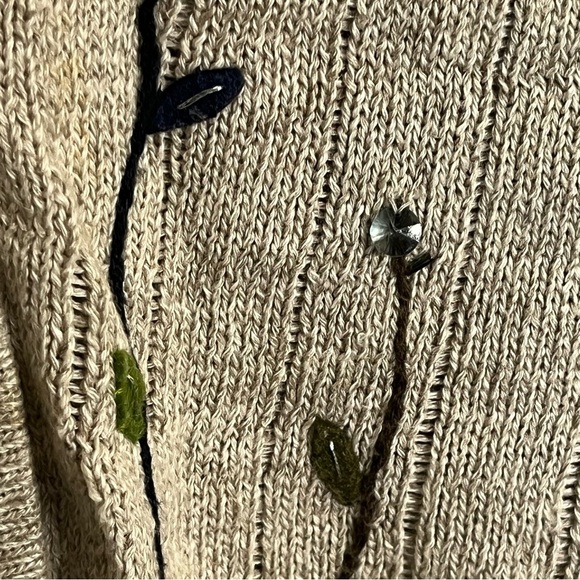 Vintage 90s Beige Linen Floral Cozy Cottagecore Knit Grandma Sweater Vest Small - Picture 3 of 12